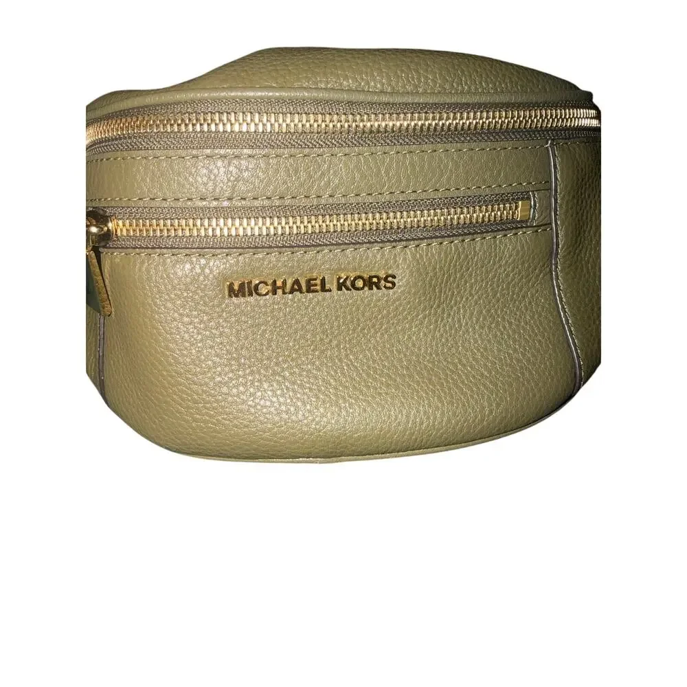 Michael Kors Mott Medium Belt Bag in an olive green pebbled leather finish